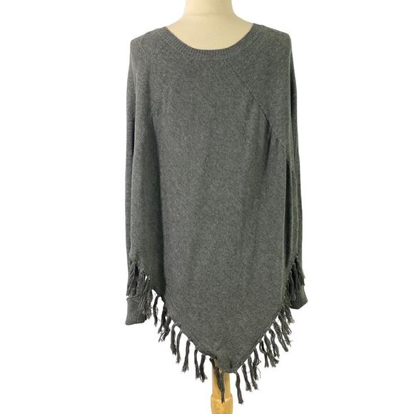 Double Zero SET OF 2 Knit Ponchos Fringe Hem Long Sleeve Tan Gray Soft Size S - Picture 8 of 12